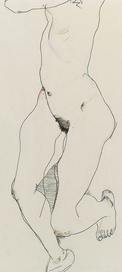 Egon Schiele Drawing - Running woman by Egon Schiele