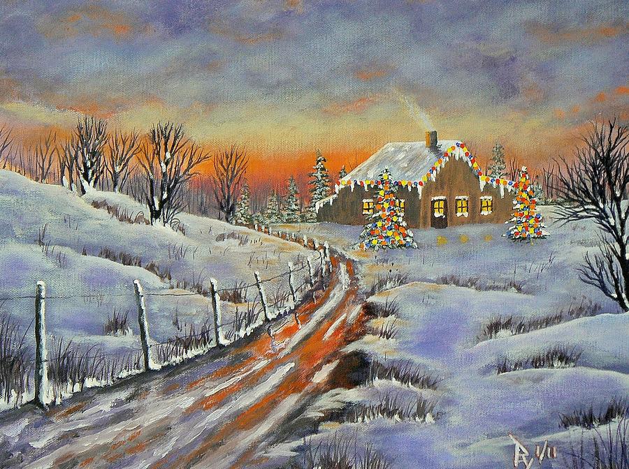 Rural Christmas Painting by Ray Nutaitis