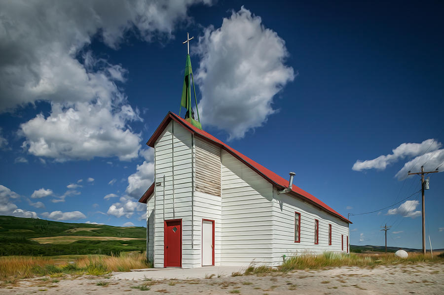 Rural Church Glacier National Park Painted Photograph by Rich Franco