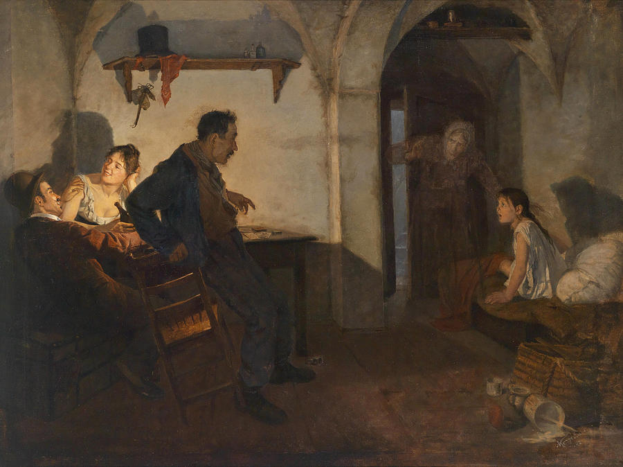 Rural interior scene Painting by Adolf Karpellus