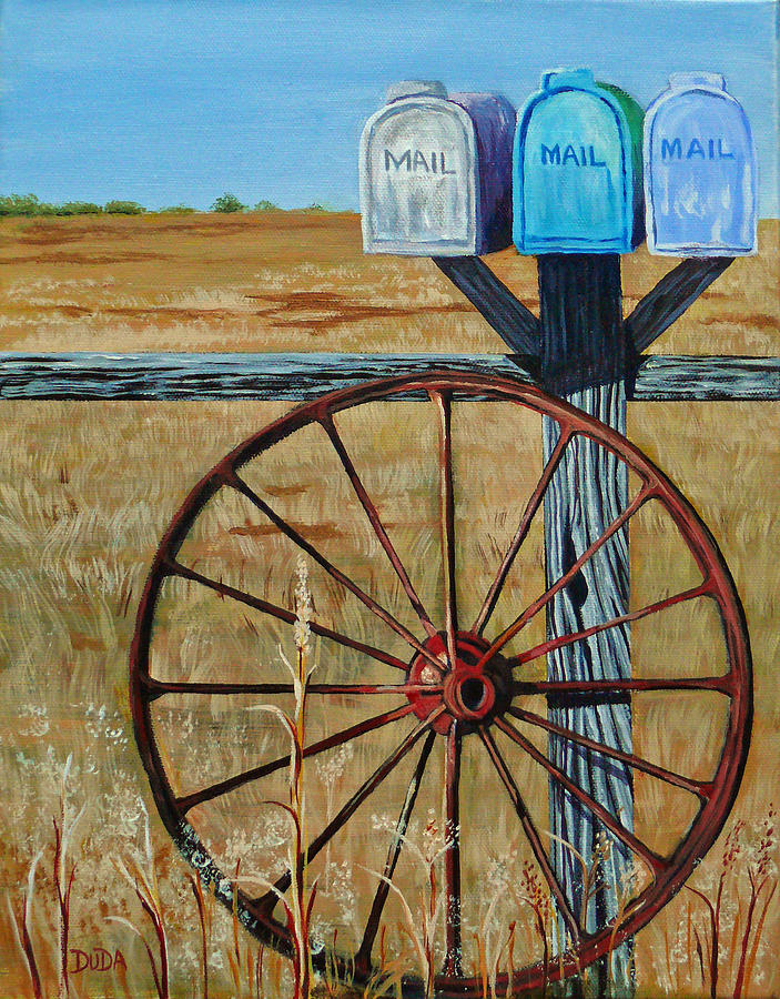 Rural Route Mailboxes Oklahoma Painting by Susan Duda