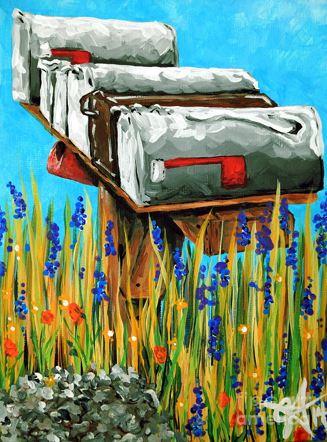 Rural Water Cooler Mail Box Boxes Mailbox Wildflowers Country Jackie Carpenter  Painting by Jackie Carpenter