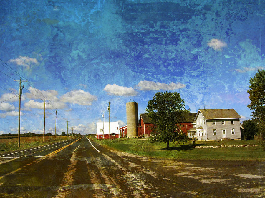 Rural WI Road w texture Digital Art by Anita Burgermeister