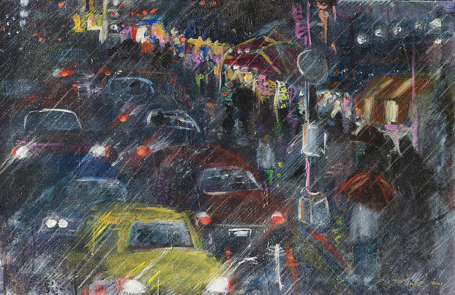 Rush Hour Rain  Painting by Leela Payne