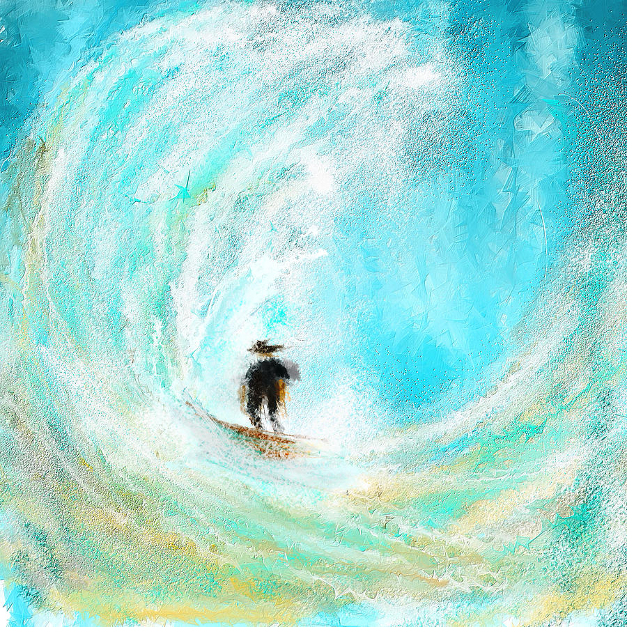 Surfing Impressionism Painting - Rushing Beauty- Surfing Art by Lourry Legarde