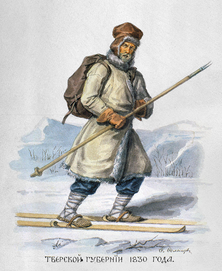 Russia Skier, 1830 Painting by Granger