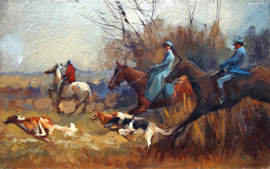 Russian Hunting With Hounds. Painting