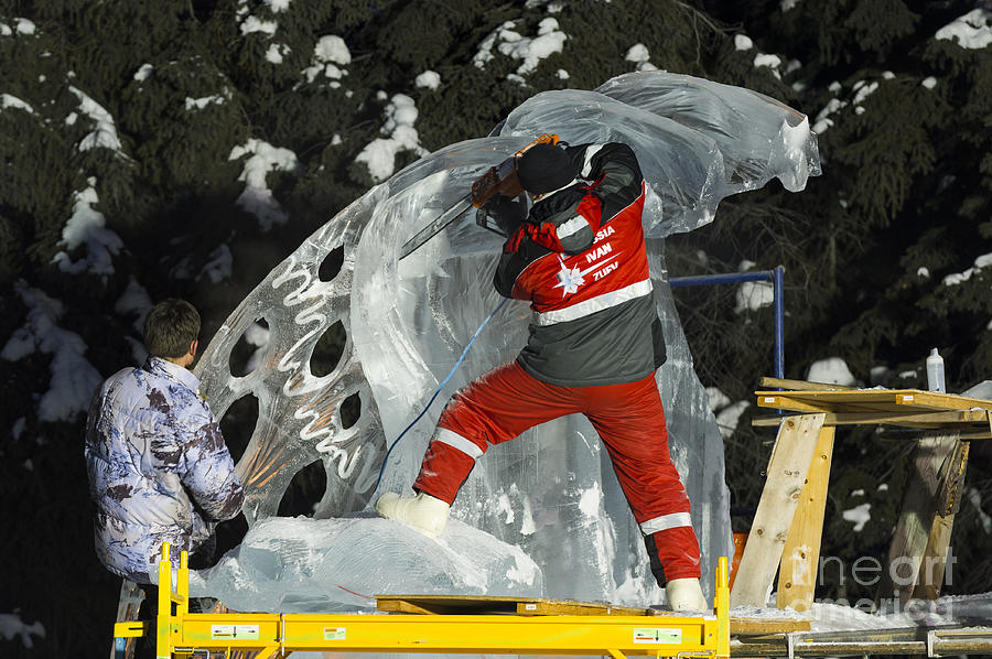 Russian Team Carving Ice Sculpture Photograph by John Shaw