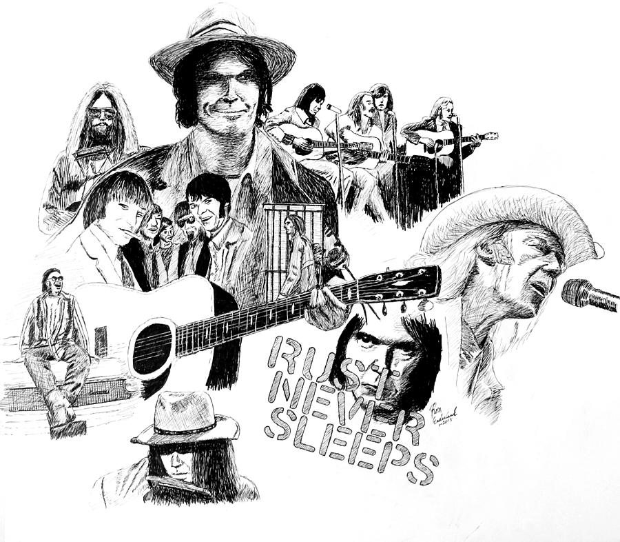 Neil Young Drawing - Rust Never Sleeps by Ron Enderland