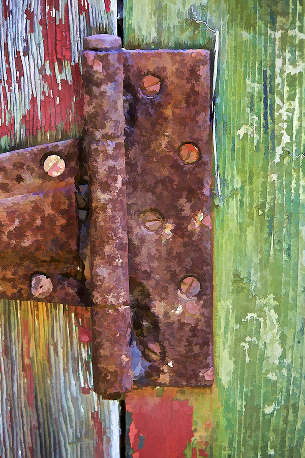 Rusted Metal Hinge on a Colorful Door Photograph by David Letts