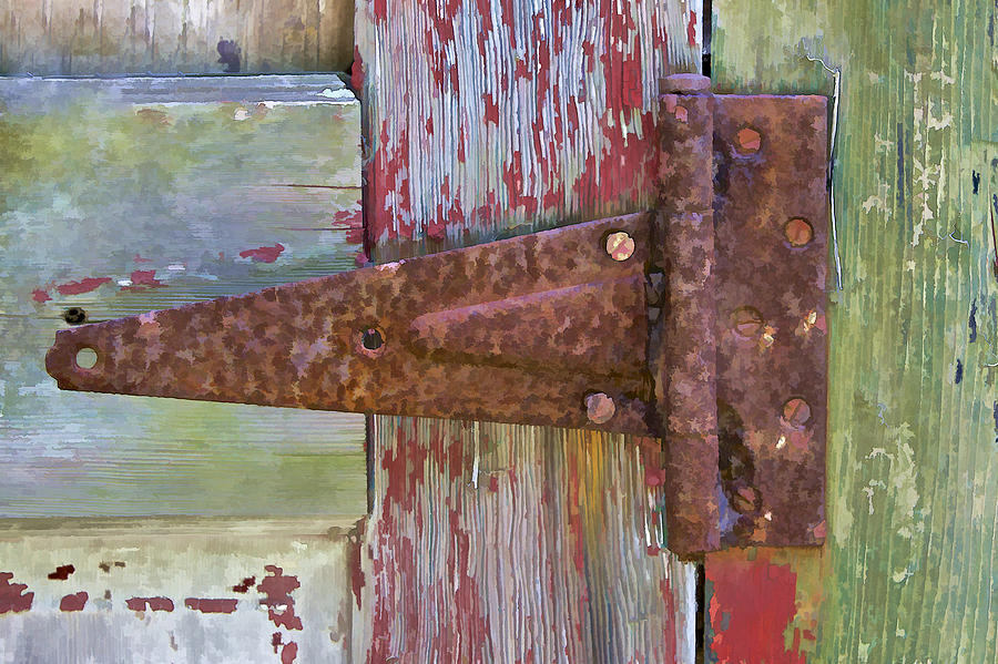 Rusted Metal Hinge on a Colorful Door II Photograph by David Letts