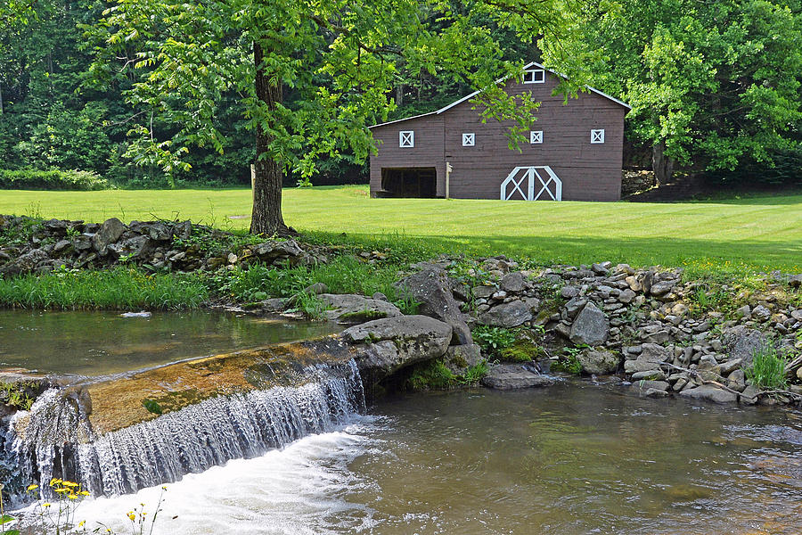 Rustic Barn and Waterfall Photograph by Alan Lenk