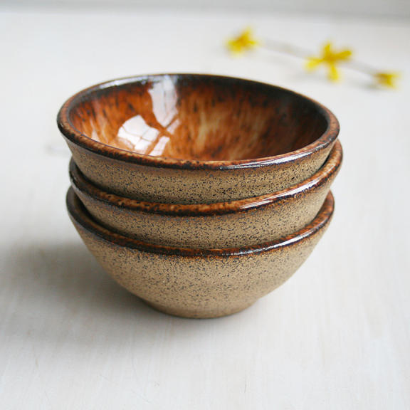 Stoneware Bowls Ceramic Art - Rustic Brown Prep Bowls Set of Three by Sheila Corbitt