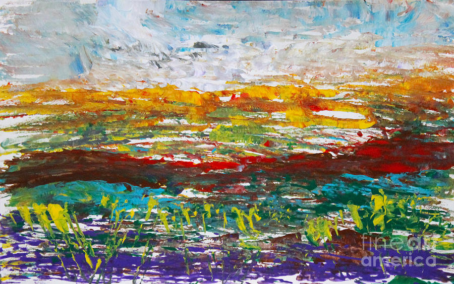 Rustic Landscape abstract Painting by Anne Cameron Cutri