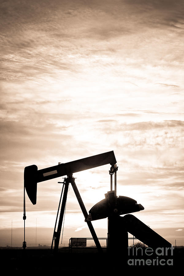 Rustic Oil Well Pump Vertical Sepia Photograph