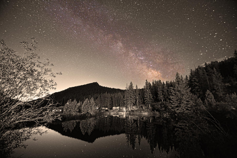 Space Photograph - Rustic Rocky Mountain Cabin Milky Way Sepia View by James BO Insogna
