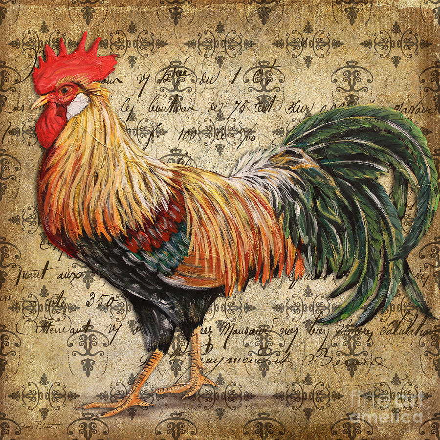 Rustic Rooster-JP2121 Painting by Jean Plout