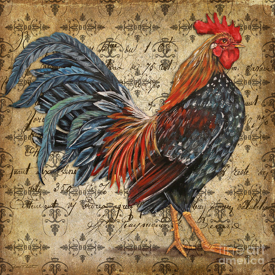 Rustic Rooster-JP2122 Painting by Jean Plout