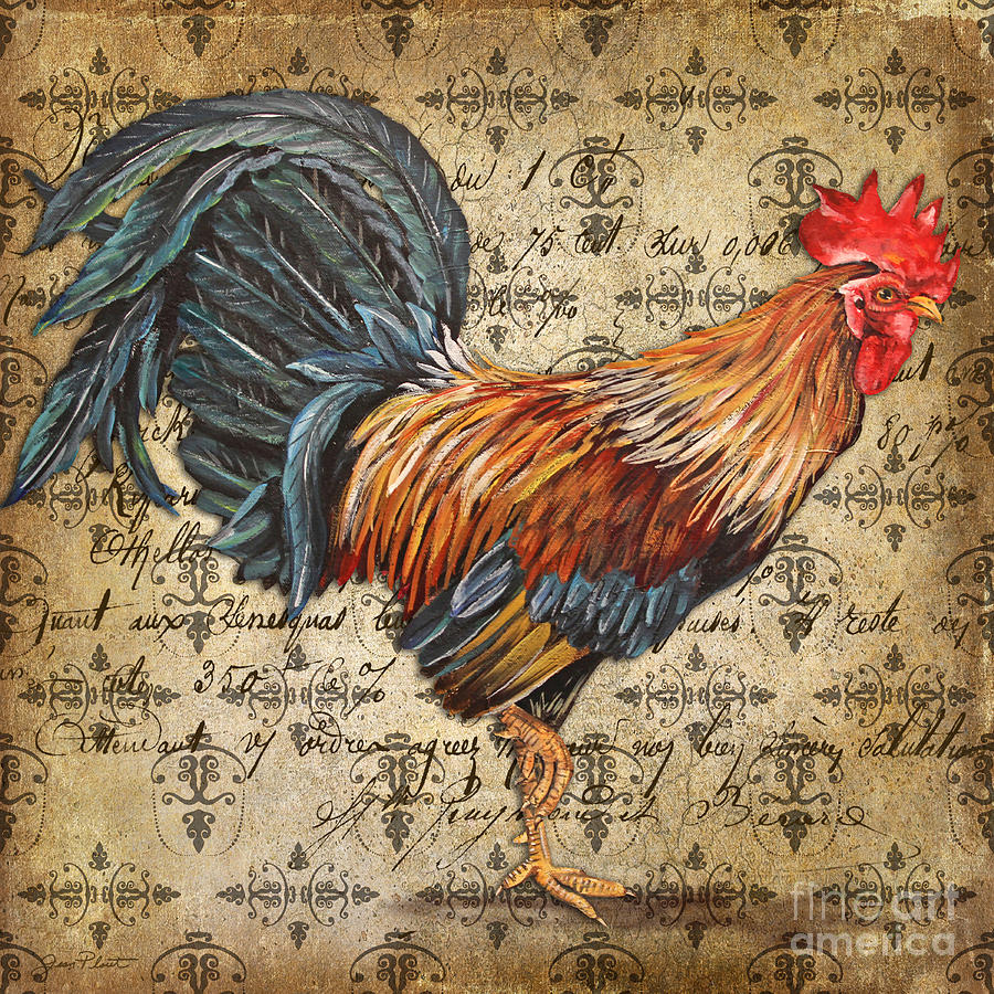 Rustic Rooster-JP2123 Painting by Jean Plout