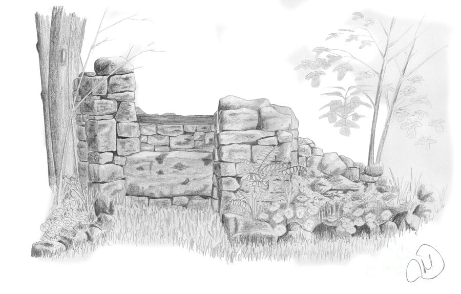 Rustic stone well Drawing by Rod Jones