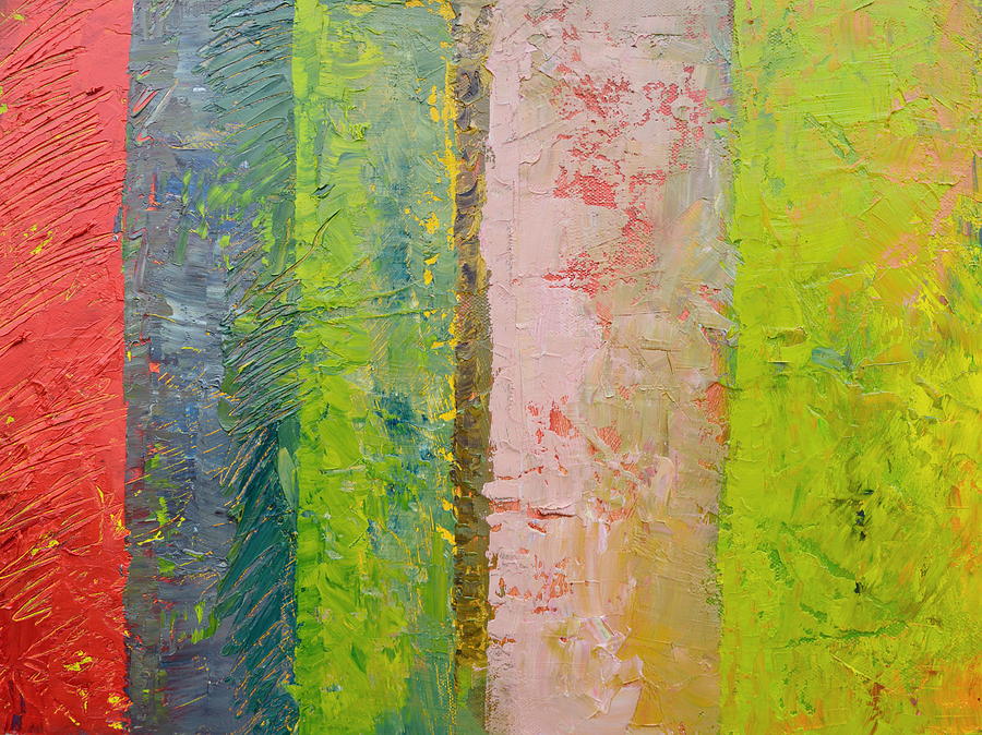 Abstract Painting - Rustic Stripes with Pea Green by Michelle Calkins