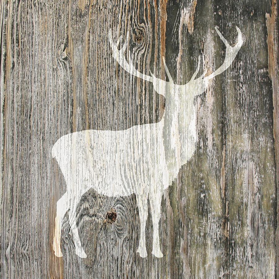 Rustic White Stag Deer Silhouette On Wood Right Facing Photograph by Suzanne Powers