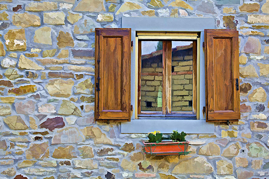 Rustic Window on a Stone Wall in a Small Village in Tuscany Photograph by David Letts