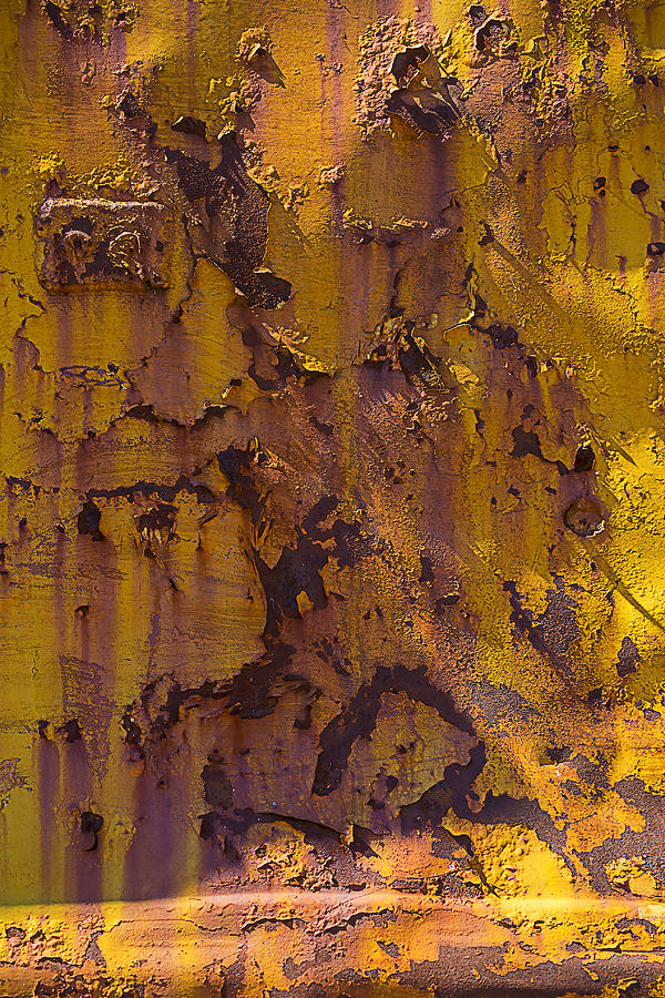 Crane Photograph - Rusting yellow metal by Garry Gay