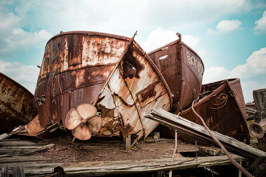 Rusty Boat Hulls - Nautical Vessels Photograph by Gary Heller