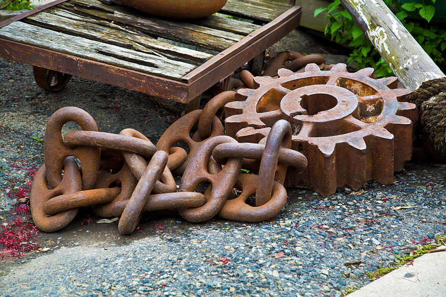 Rusty Chain and Gear Photograph by John Hoey