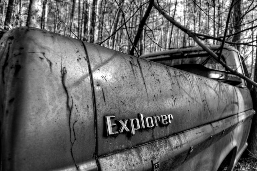 Truck Photograph - Rusty Explorer in Black and White by Greg and Chrystal Mimbs