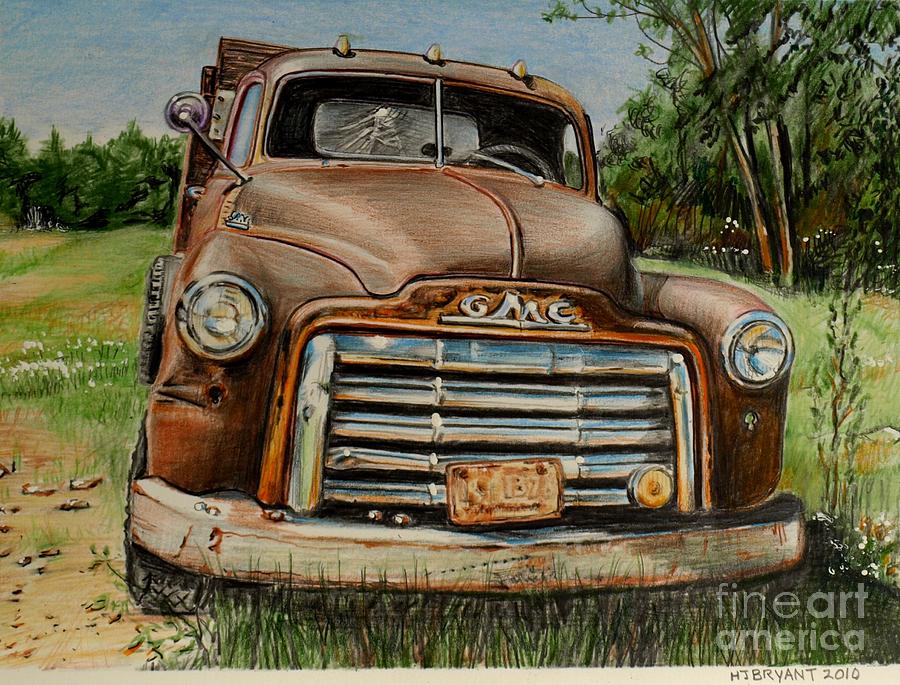 Rusty Gmc Truck Drawing by Jackie Bryant