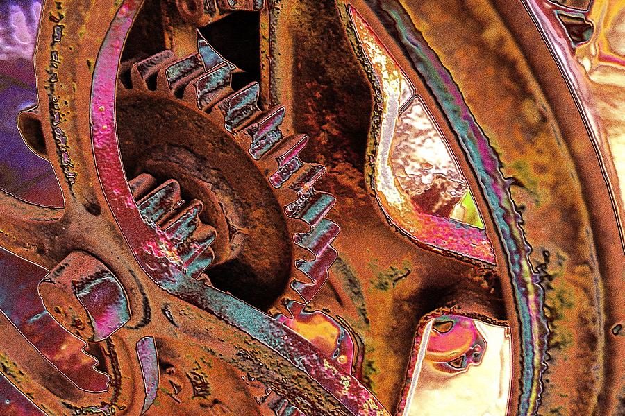 Engine Photograph - Rusty Neon Cog by David Rich