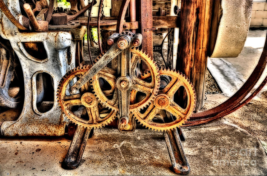 Rusty Old Cog Wheel Machine and Tools Photograph by Kaye Menner