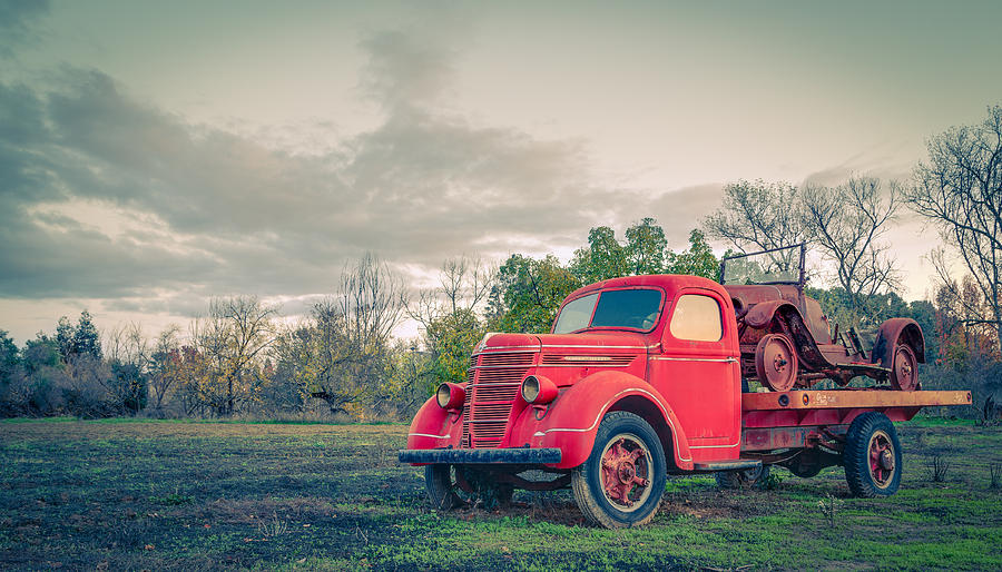 Vintage Photograph - Rusty Old Red Pickup Truck by Sarit Sotangkur