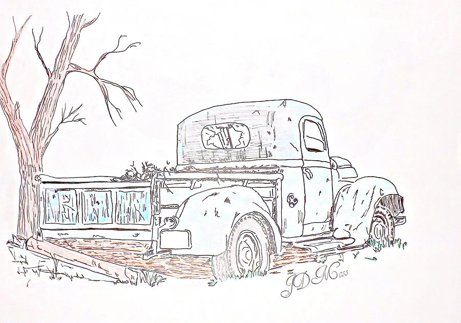 Trucks Drawing - Rusty Old truck by Janet Moss.