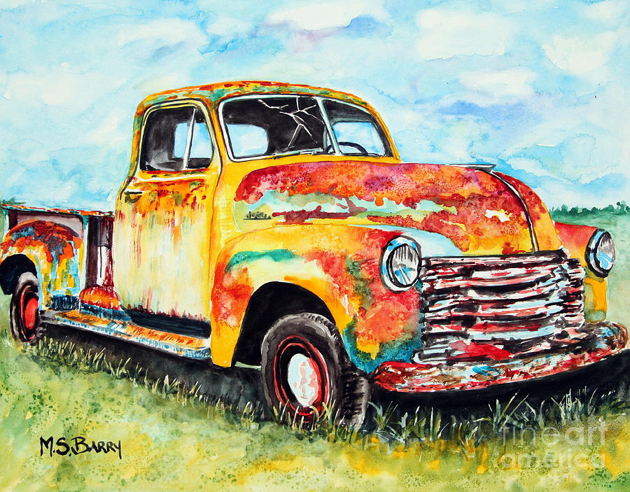 Rusty Old Truck Painting by Maria Barry