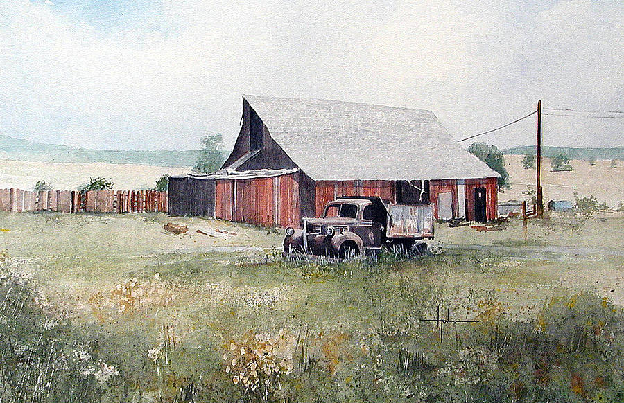 Barn Painting - Rusty Truck and Barn by Richard Hahn