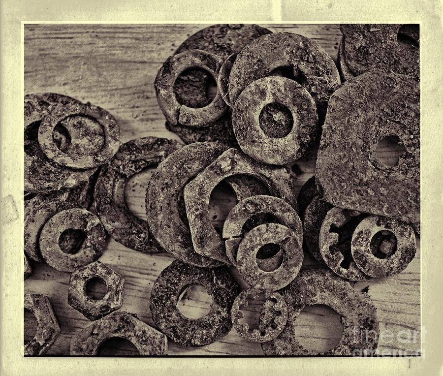 Rusty washers - Square grunge Photograph by Debbie Portwood