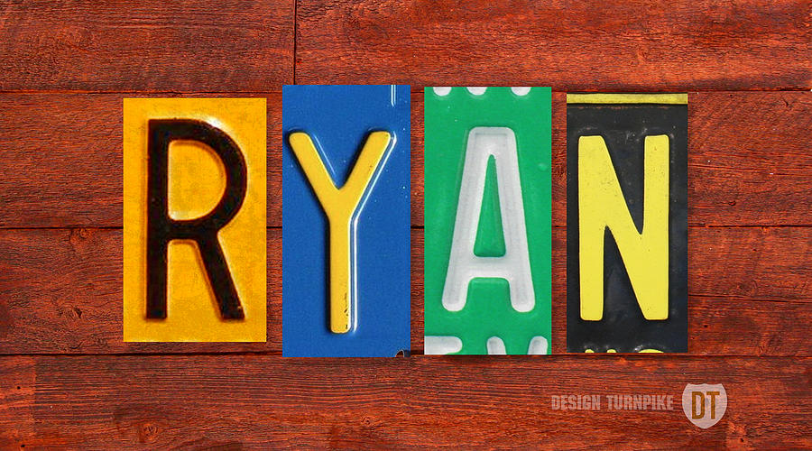 Vintage Mixed Media - RYAN License Plate Name Sign Fun Kid Room Decor. by Design Turnpike