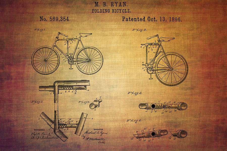 Ryans folding bicycle patent from 1896 Digital Art by Eti Reid