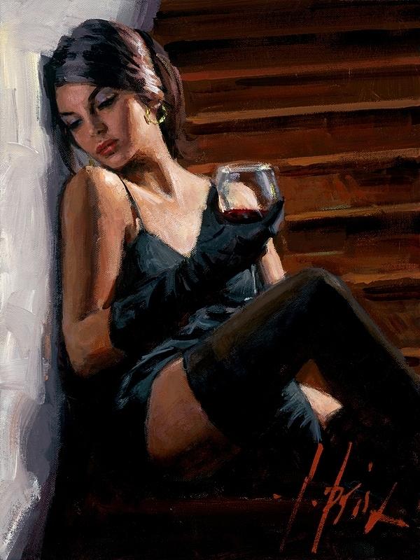 Fabian Perez Painting - Saba on the Stairs White Wall by Fabian Perez