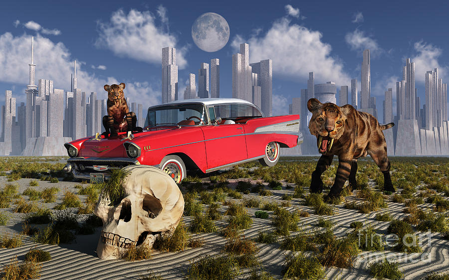 Wildlife Digital Art - Sabre-toothed Tigers Find A 1950s by Mark Stevenson