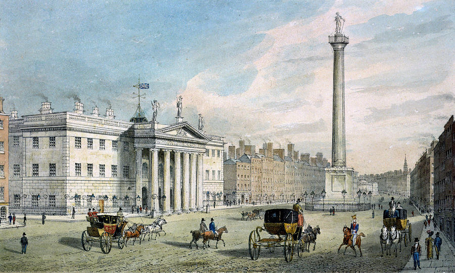 Carriage Photograph - Sackville Street, Dublin, Showing The Post Office And Nelsons Column by Samuel Frederick Brocas