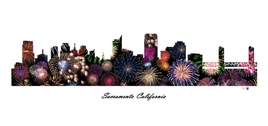 Sacramento California Fireworks Skyline Digital Art by Gregory Murray
