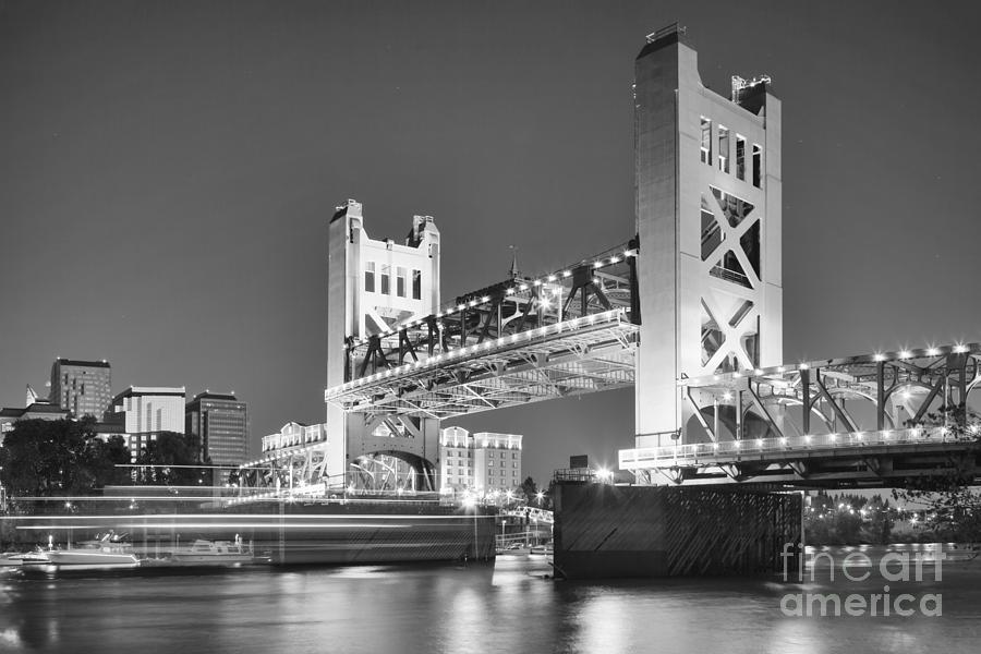 Sacramento Tower Bridge Black and White Photograph by Ken Brown
