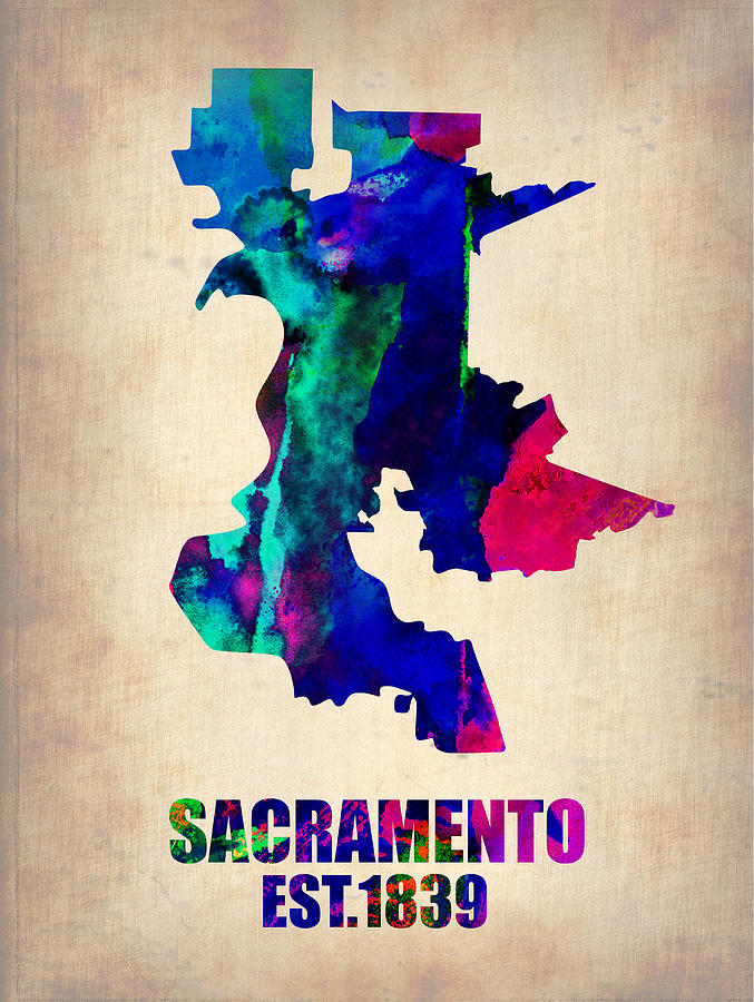 Sacramento Painting - Sacramento Watercolor Map by Naxart Studio