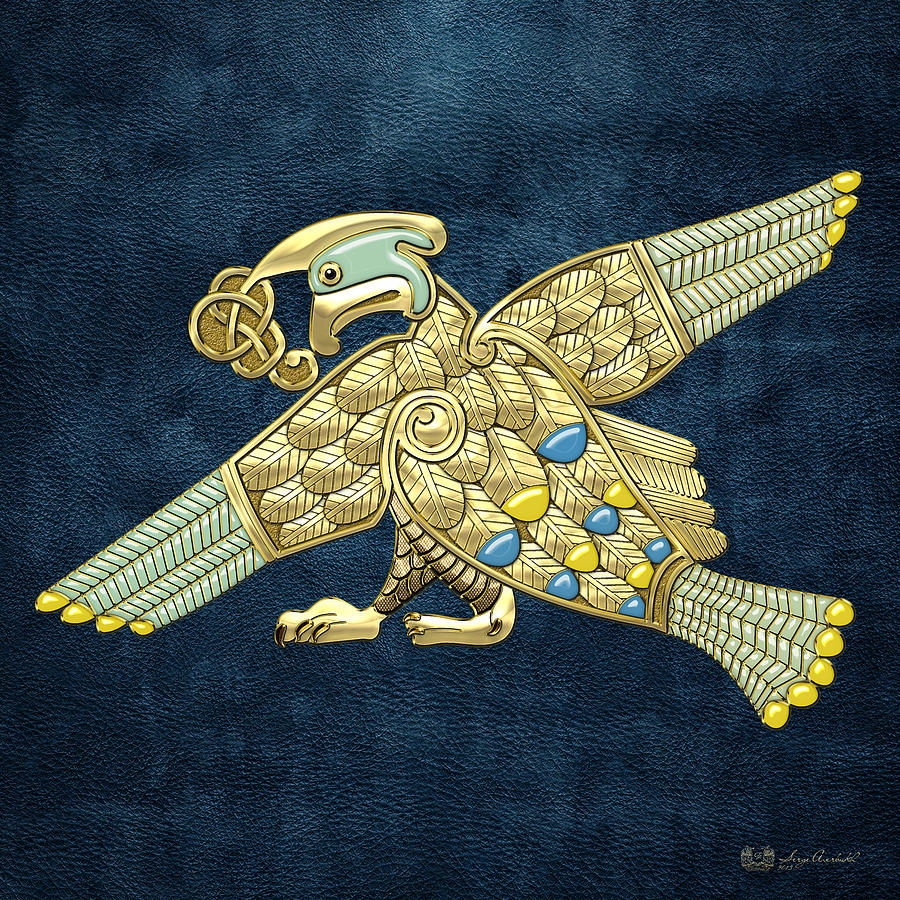 Sacred Celtic Bird on Blue Digital Art by Serge Averbukh