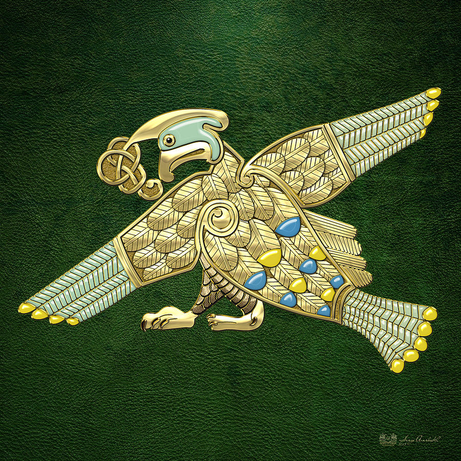 Sacred Celtic Bird on Green Digital Art by Serge Averbukh