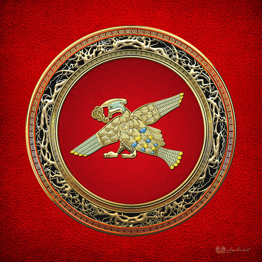 Sacred Celtic Bird on Red Digital Art by Serge Averbukh
